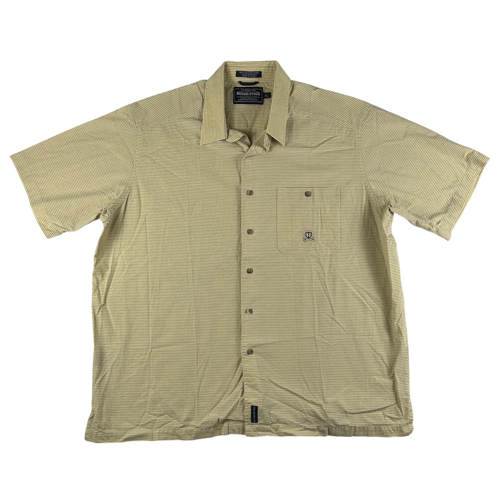 Rough Stock Shirt Mens XL Yellow Stripe Short Sleeve Button Up Cotton Casual
